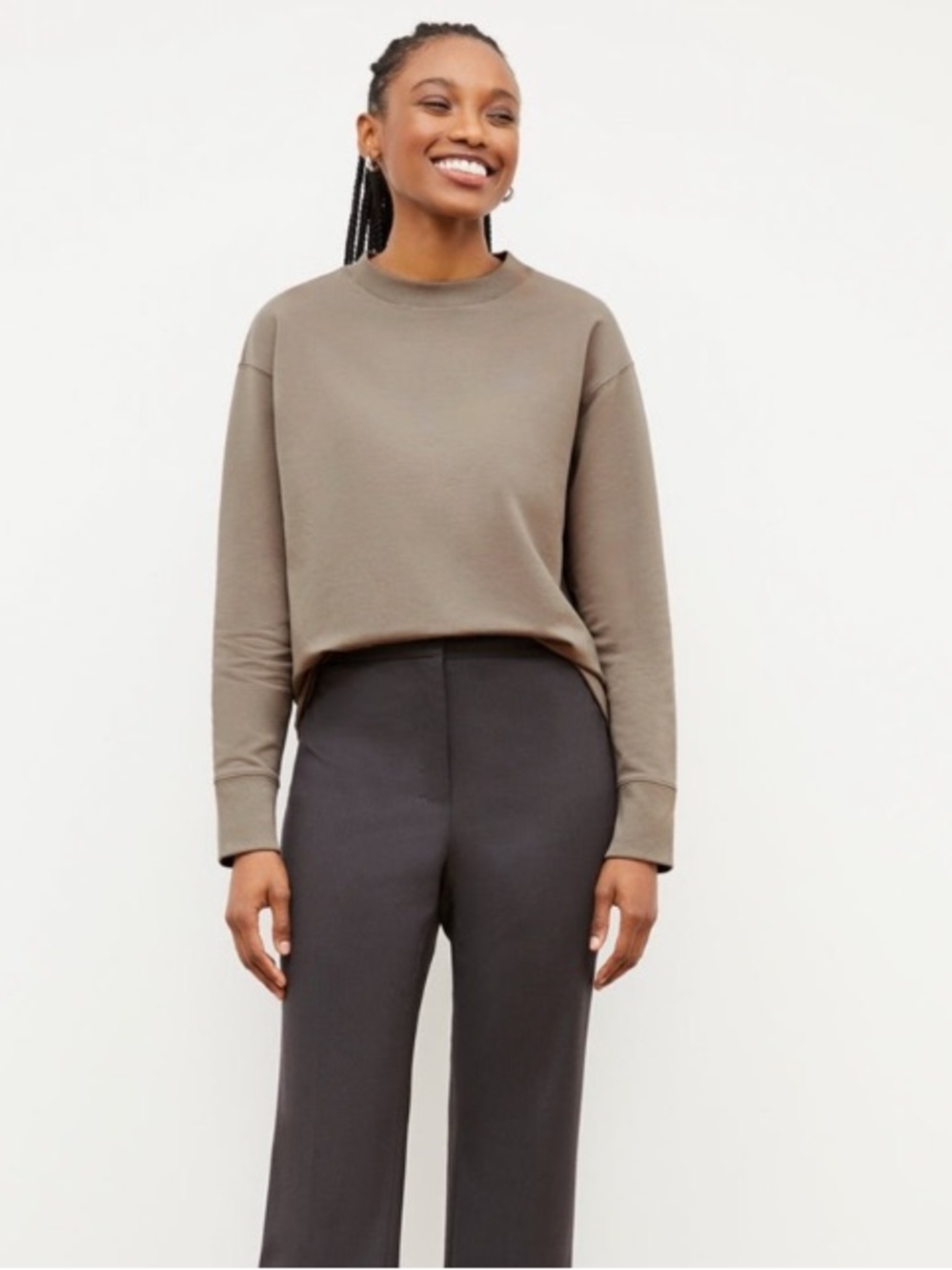 MM Lafleur Ellie 1.0 Terry Cloth Pima Cotton Blend Taupe Crewneck Top Size XS